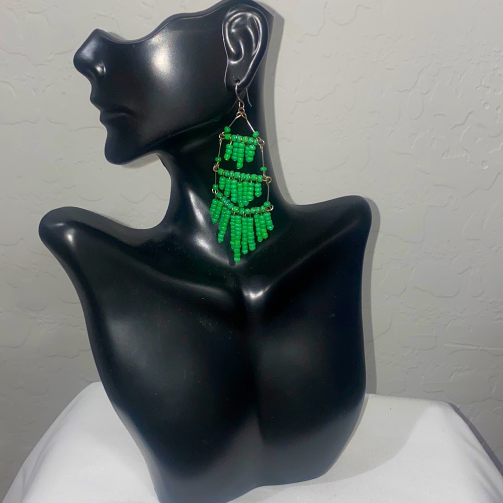 Vintage green beaded earrings